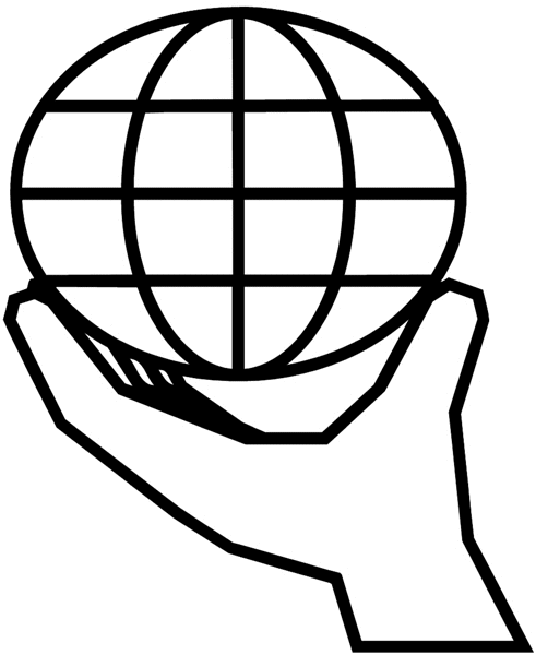 Hand holding globe vinyl sticker. Customize on line. Environment Pollution Conservation 034-0131